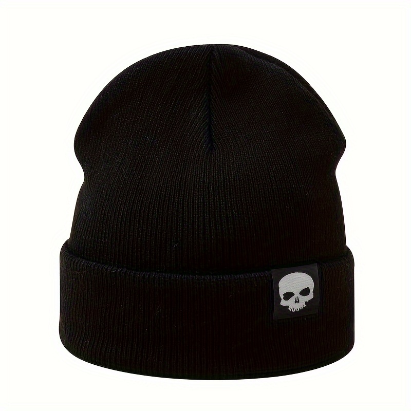 TEMU Skull Logo Knitted Beanie, Autumn/winter Brimless Knitted Hat For Outdoor Sports, Casual Wear, Cold Protection, And , Full-coverage Headwear