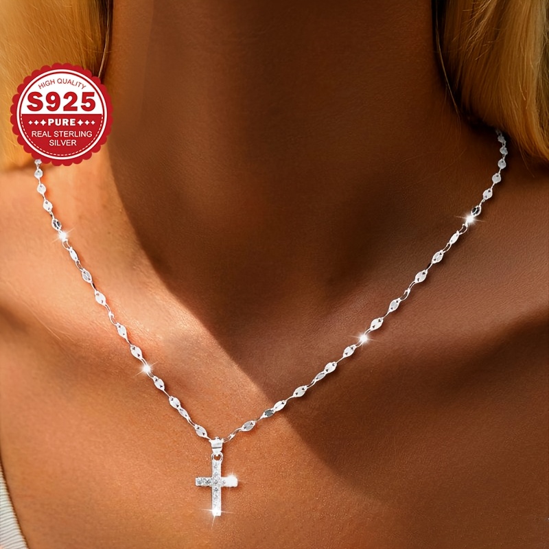 S925 Sterling Silver Cross Lip Necklace
