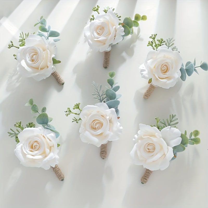 

6pcs Romantic Rose Flower Woodland Style Boutonniere Set, Suitable For Wedding, Party