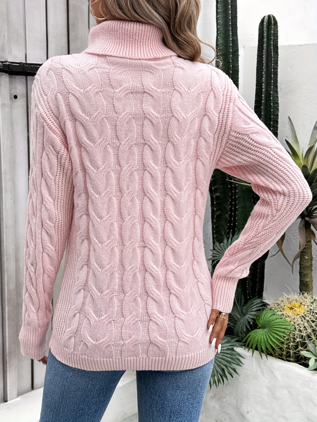 Kabelgebreide coltrui gebreide trui, elegante trui met lange mouwen voor herfst en winter, dameskleding 6