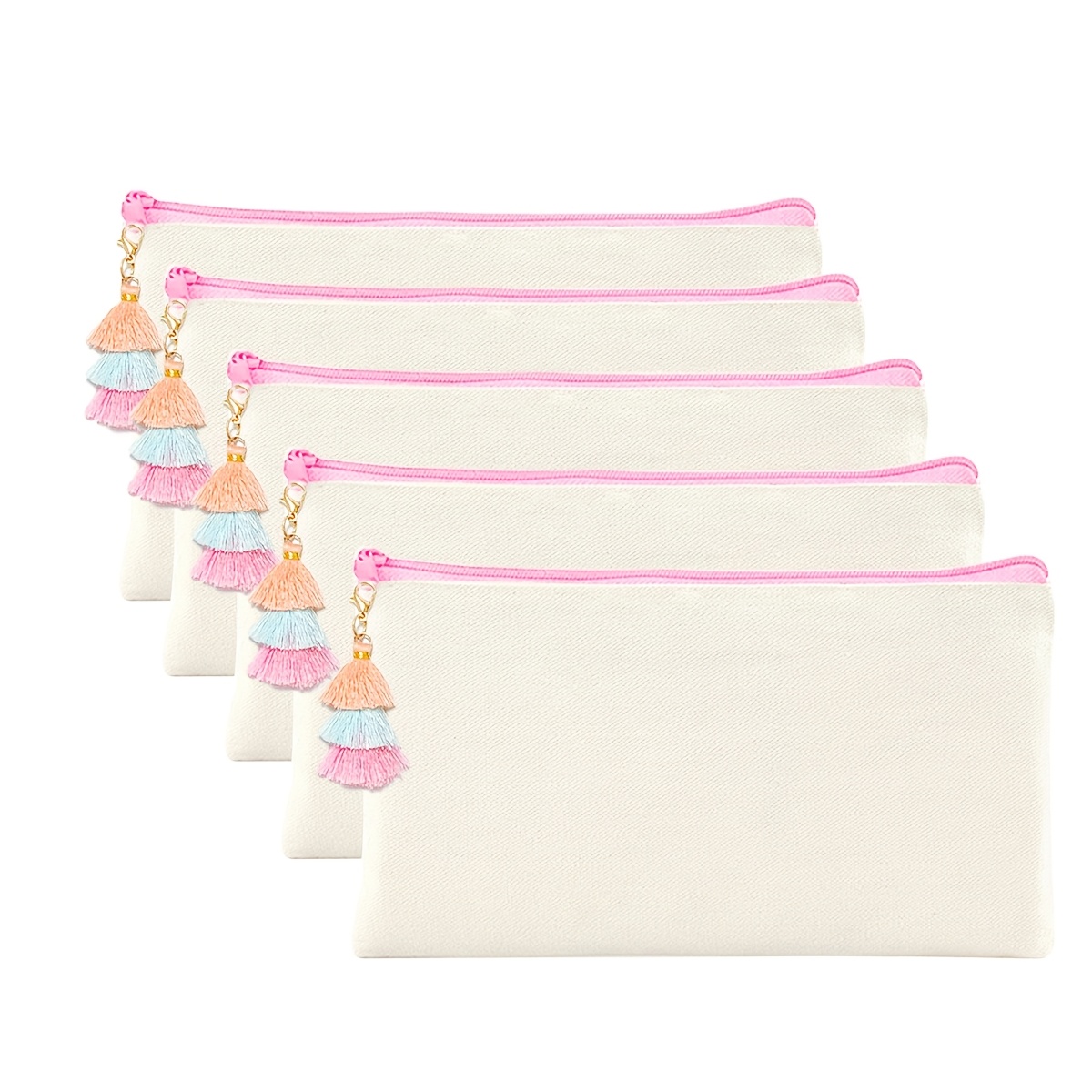 TEMU Gift For Her/him Colorful Tassel Canvas Gift Bag, Blank Storage Pouch Makeup Bag For European, American, Middle Eastern, And Latin Favors, Boho