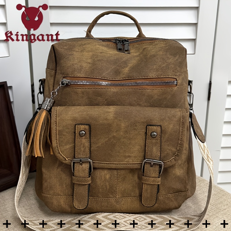 TEMU Sac à dos antivol vintage à pompons pour femme, sac de tous léger, sac à dos de voyage multi-compartiments grande capacité, convient pour les