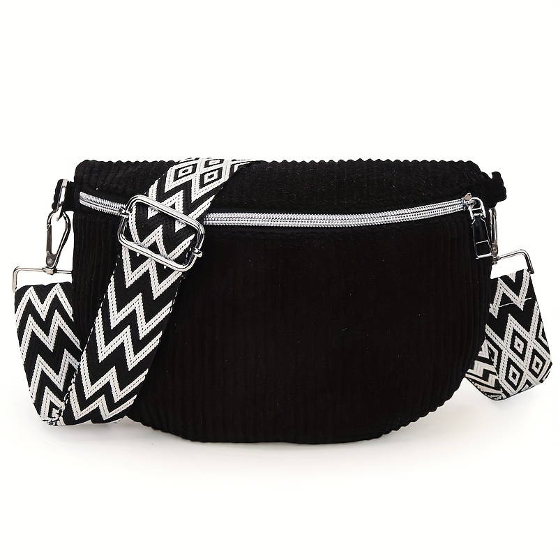 TEMU Women's Corduroy Belt Bag With Adjustable Strap & Zipper Closure - Corduroy Waist Bag Suitable For Daily Use, Commuting, Outdoor -