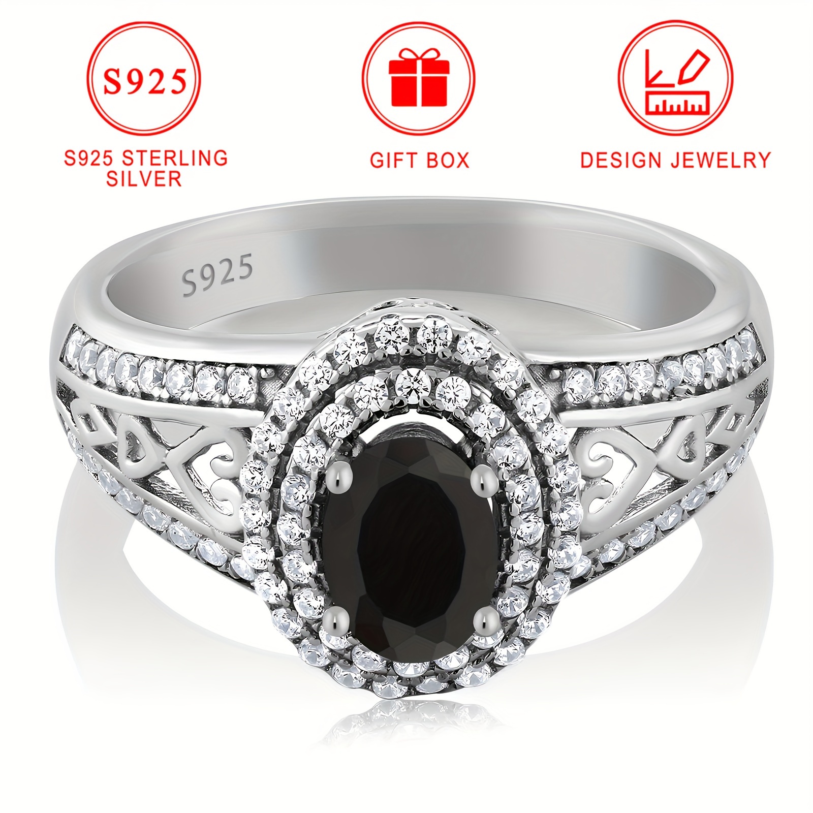 

1pc Luxury Classic 925 Sterling Silver Ring With Black Zirconia, Hypoallergenic Nickel-free, Synthetic Cubic Zirconia Engagement Ring Jewelry For Women, Ideal For & Thanksgiving Gift, With Gift Box