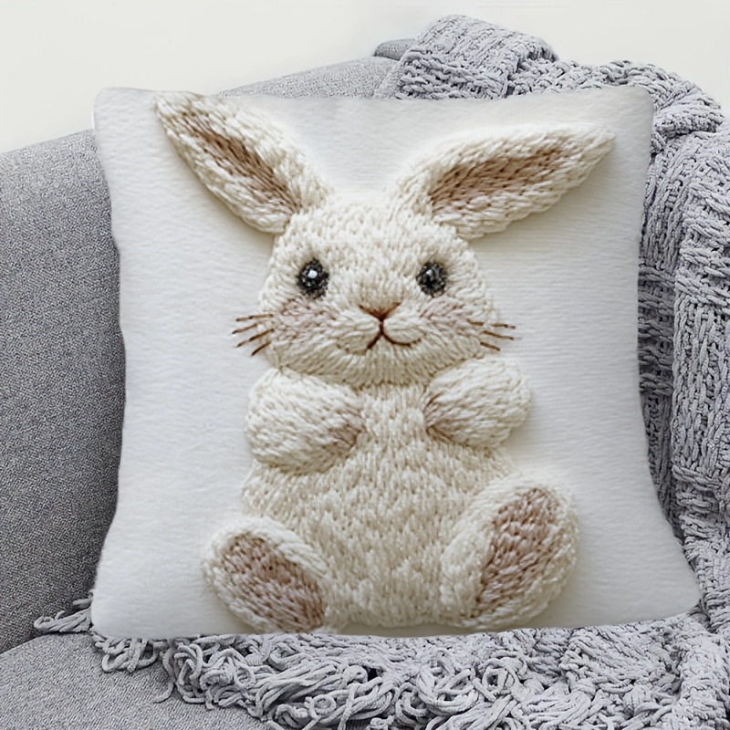 

1pc Soft & Cozy Easter Bunny 18x18" Throw Pillow Cover - Design, Zippered, Machine Washable Polyester - Ideal For Sofa & Bedroom Decor, Bunny Accessories