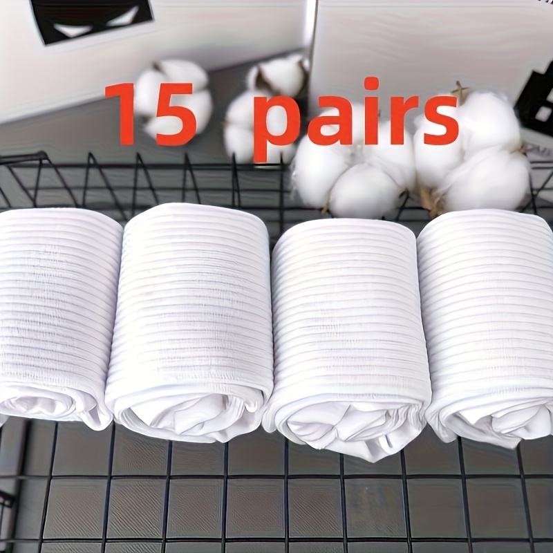 E-shop 15 Paar Herren-Sportsocken bis zur Wade - Atmungsaktiv, Feuchtigkeitsableitend mit Elastischen Rippbündchen für Sicheren Halt, Weiße Freizeit- &