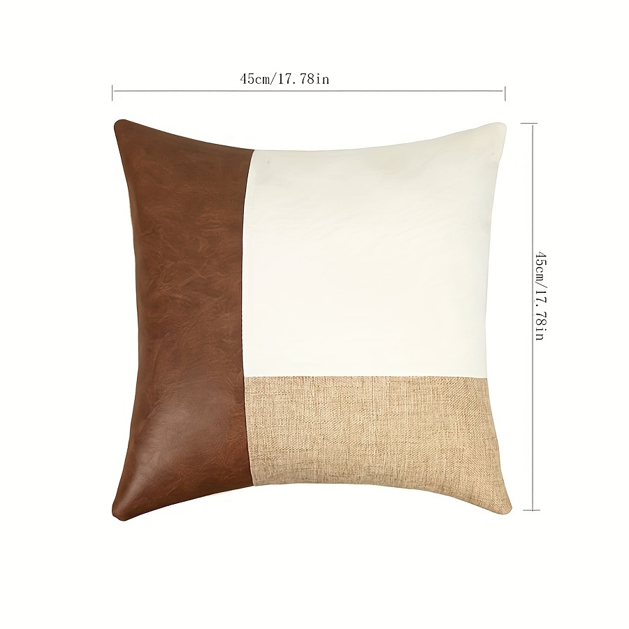TEMU 1pc Modern Simple Faux Leather Splicing Pillow Cover Cushion Cover, Suitable For Sofa Bed Car Living Room, Decoration Without Pillow Core