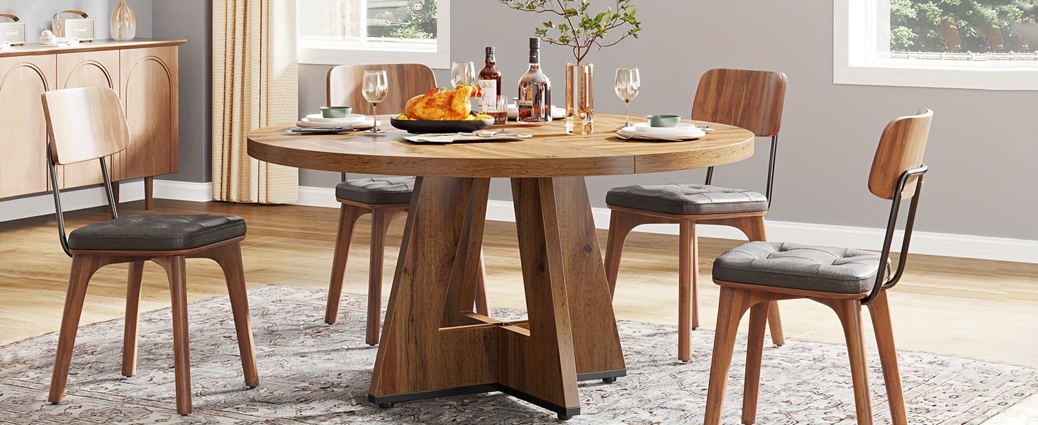 reliable 47 Inch Farmhouse Dining Table, Rustic Round Dinner Table for 4, Ideal for Home Dining Room And Living Room, Offering A Countrified Touch to Your Decor 15 47 Inch Farmhouse Dining Table, Rustic Round Dinner Table for 4, Ideal for Home Dining Room And Living Room, Offering A Countrified Touch to Your Decor
