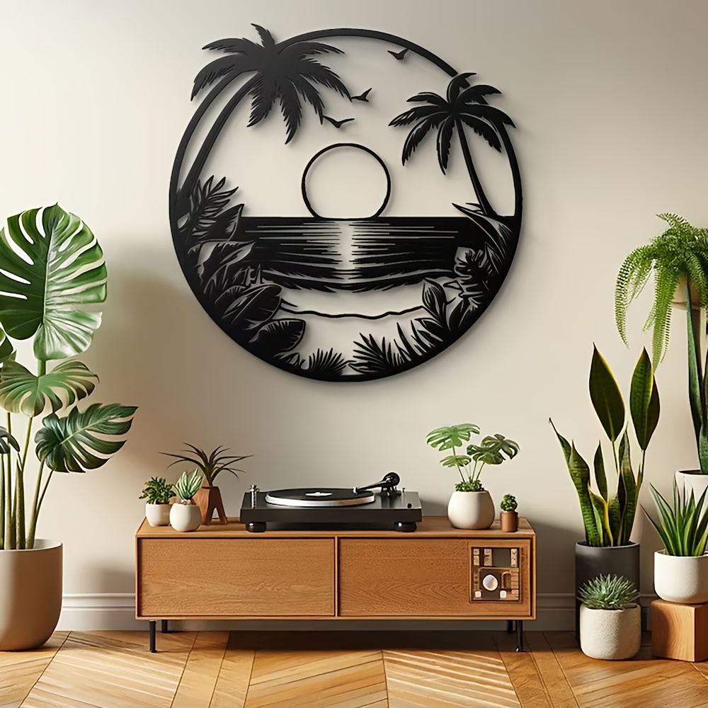 

1pc Classic Metal , Palm Trees And Design, Beach Scene, Coastal Home Decor, Easy To Hang Wall Mount, Original Artwork For Living Room, Ideal Housewarming Gift (15.75in*15.75in)