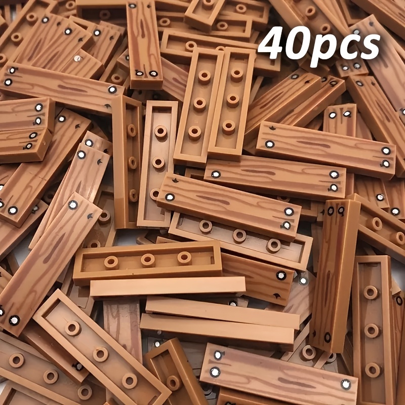 Set Of 40 Moc Scene Toys That Work With 2431 Small Particle Building Blocks, Featuring 1x4 Flat Wooden Boards With Nail Print Designs For Projects.