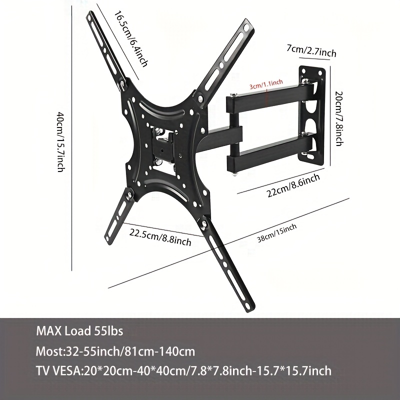 TEMU Soporte de pared para TV de movimiento completo para la mayoría de televisores de 32-55 pulgadas, VESA máx. de 400 x 400 mm, soporte de pared