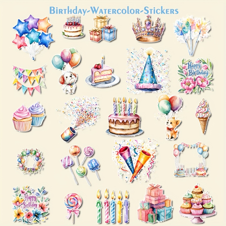 1 Set, Happy Birthday Themed Stickers For Greeting Card Making, Scrapbooking, Guitar, Laptop, Luggage, Phone Case, Diy , Posters, Diy Photo Albums, Helmets