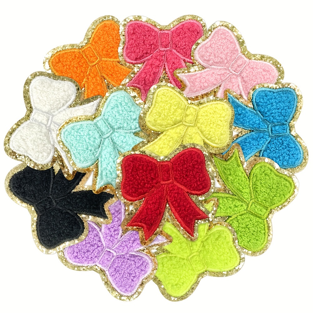 

12pcs Bow Chenille Embroidery Patches - Diy Decorations For Backpacks, Clothing, , Jackets, And Accessories - To Iron-on, Reusable, And