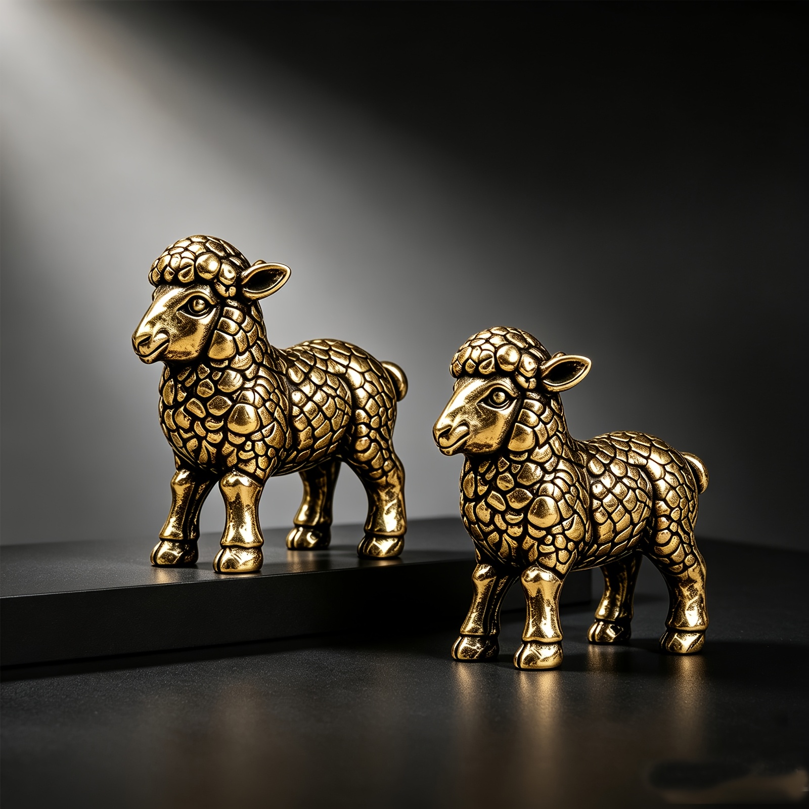 TEMU 2pcs Vintage Brass-textured Lamb Figurines - Exquisitely Handcrafted Sculptures - Perfect Halloween, Christmas, Easter Gift