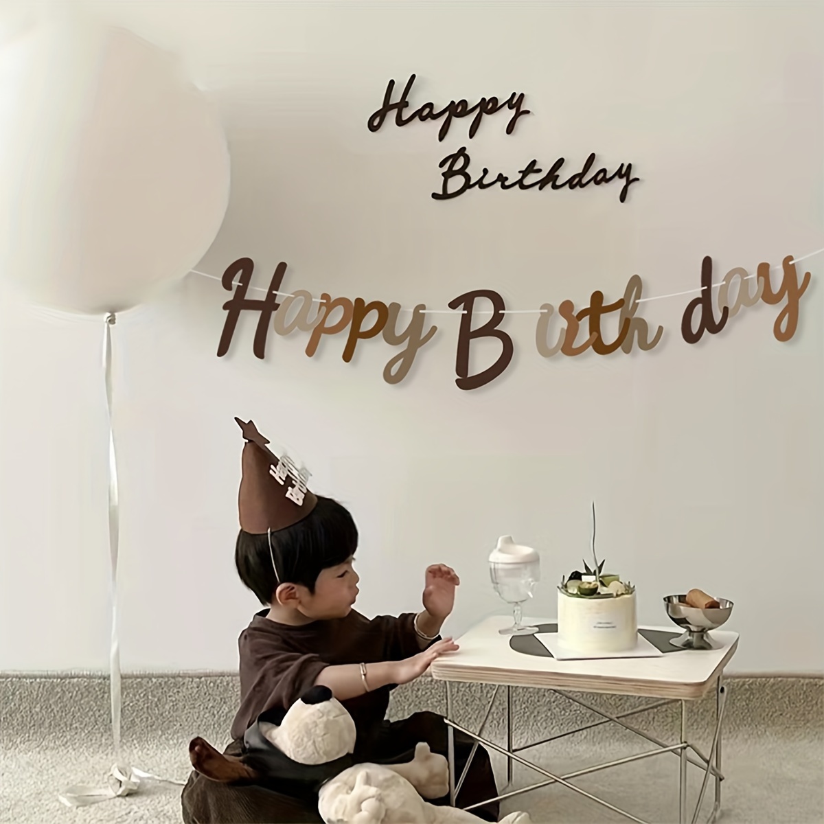 Image of 1 Set Retro Caramel Coffee Birthday Party Decoration Letter Conjoined Pull Flag