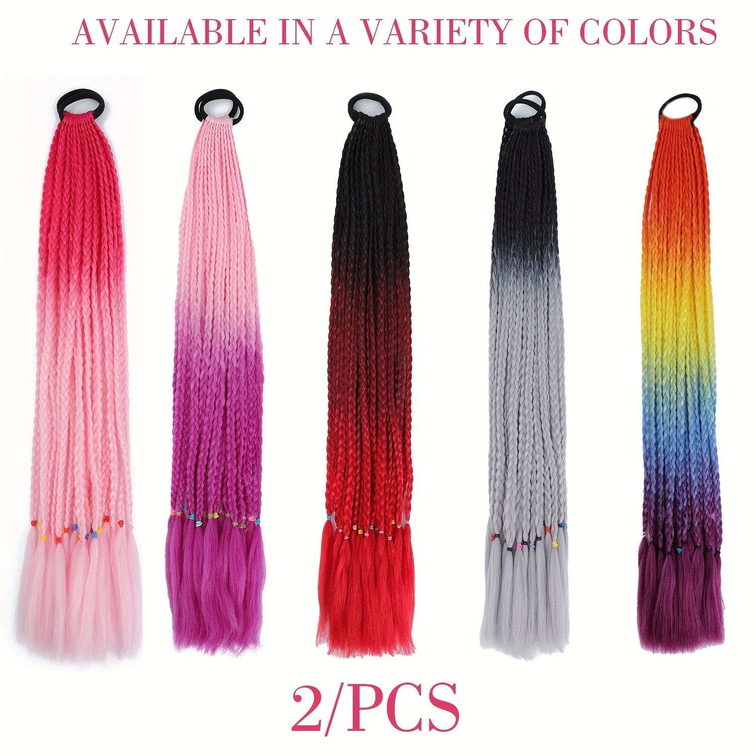 2pcs heat resistant synthetic   for women vibrant   straight hair extensions for daily wear parties halloween costumes ponytail hair extensions festive hair accessory vibrant braided hair heatresistant fiber details 3