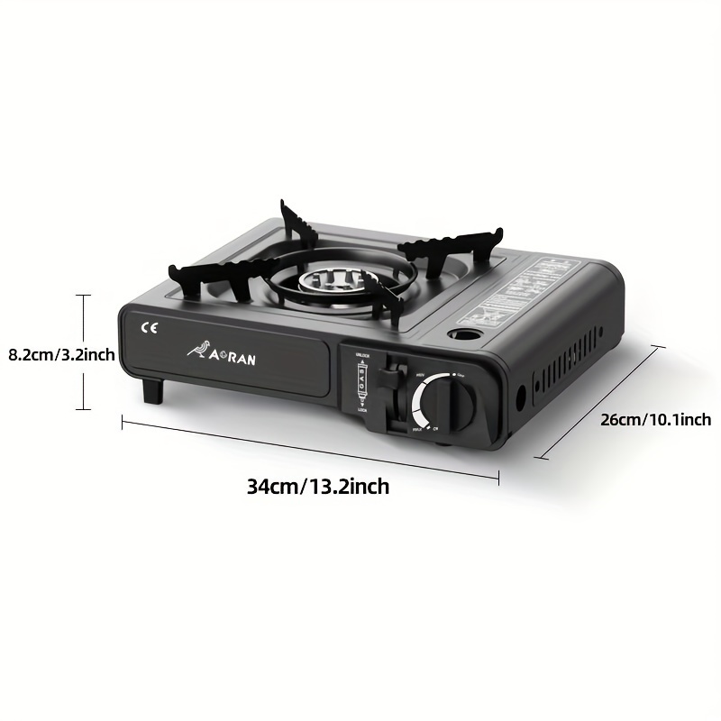 TEMU 1pc, Aoran Portable Gas Stove, Easy-carrying Design For Camping & Barbecue, Butane Burner Stove With Safety Lock And Piezoelectric Ignition, Ideal For Outdoor Cooking & Hiking - Black - Bbq