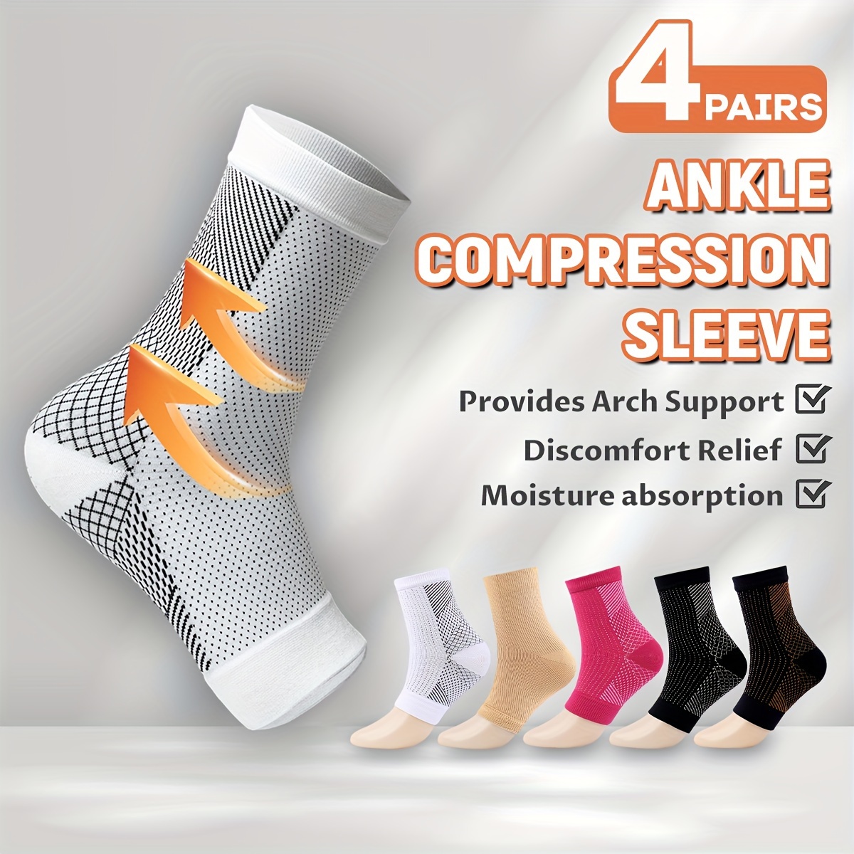 

4/2 Pairs Ankle Brace Compression Sleeve Open Toe Copper Sock With Foot Arch Support For Women Men Best Gift For Adult Athletic Running Hiking Cycling