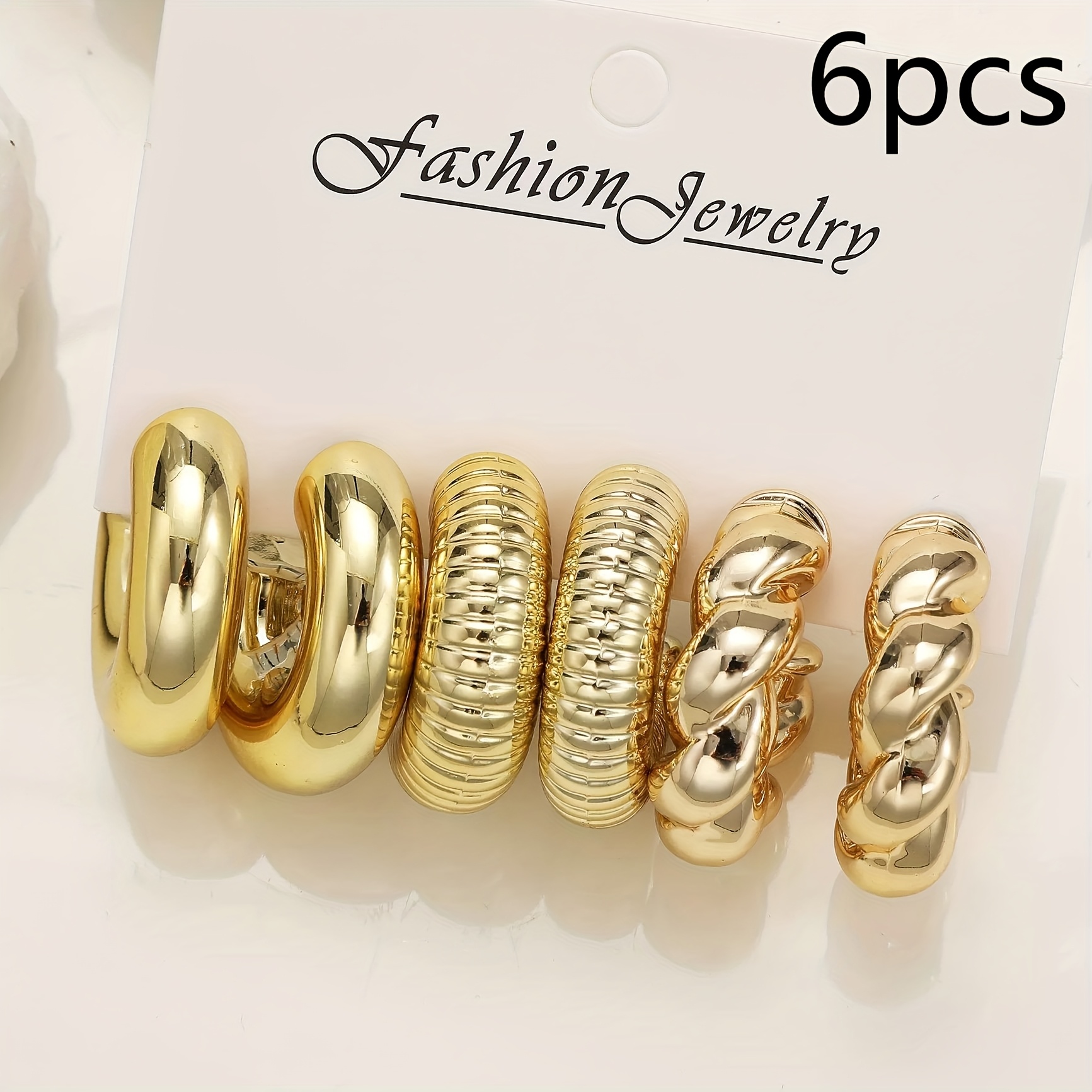 TEMU 6/3 Paires de Boucles d'Oreilles Punk Rétro CCB pour Femmes, Bijoux d'Oreilles Style Bohème, de et Design de Texture Tordue, Ensemble de Boucles