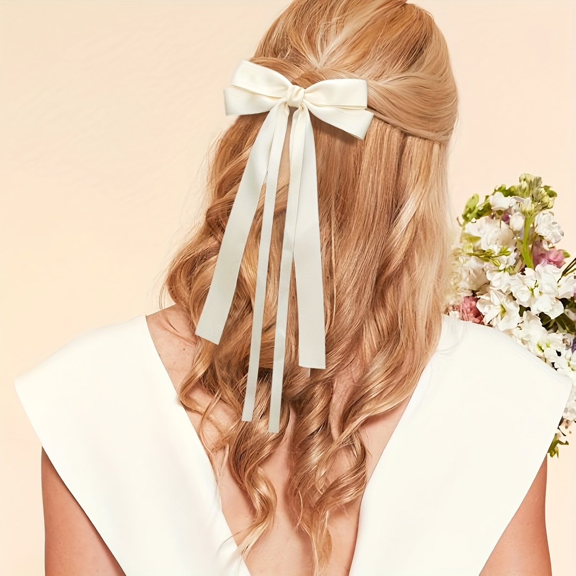 oversized satin ribbon hair bow women long tail elegant - Temu