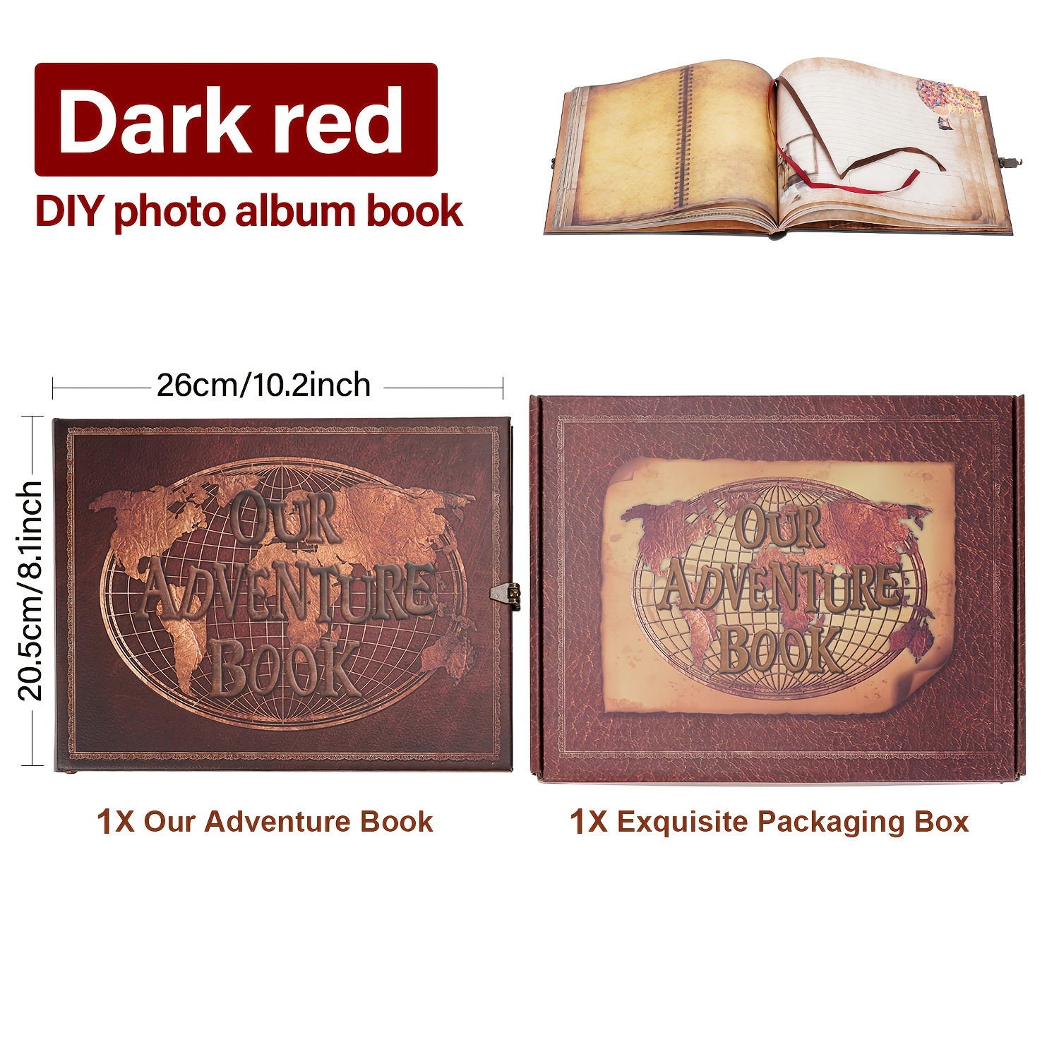 TEMU Notre ' Terre ' Album 180 pages DIY Scrapbook fait main Style vintage Lettres gaufrées Couverture en cuir Album papier Cadeau d'anniversaire