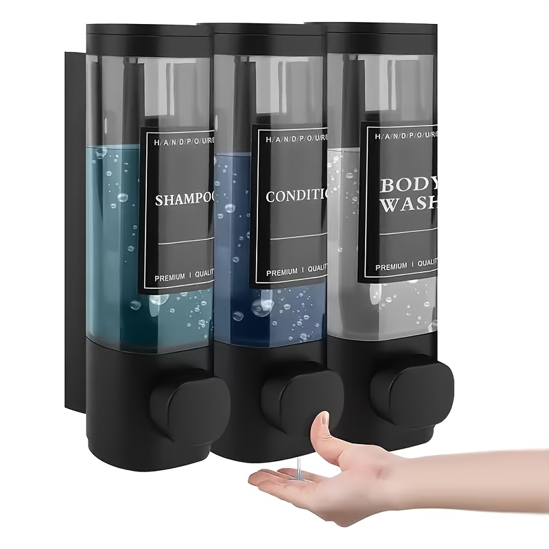 TEMU 3-in-1 Wall Mounted Soap Dispenser, Shampoo Conditioner & Body Wash Dispenser, No Drill Installation, Large Capacity Refillable Bathroom