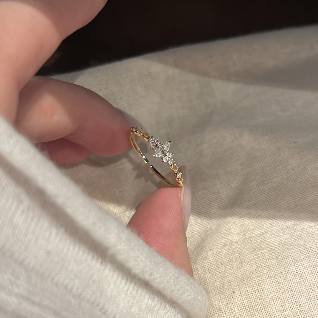 1pc; Copper; Size: Adjustable Opening; Fashionable, Light Luxury, Elegant And Exquisite Marquise-Shaped Cubic Zirconia Open Ring for Women, Easy, Personalized, Niche Design, High-End Feel, Valentine'S Day Gift, Birthday Gift, [Total Weight: 2G]