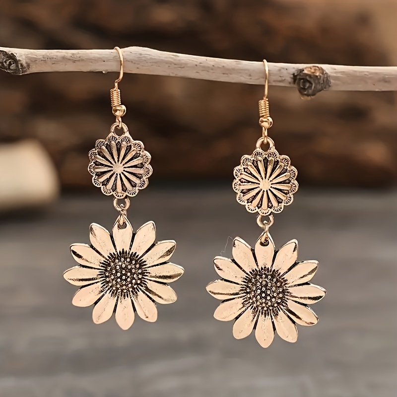 

1 Paire, Élégantes et Vintage, Boucles d'oreilles Pendantes en Forme de Tournesol Doré pour Femmes, Accessoire de Mode et de Tempérament pour un Usage Quotidien et une Tenue Assortie, Idée Cadeau