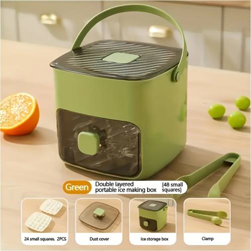 large capacity double layer 48 compartment ice tray with built in storage bin food grade plastic easy for home office outdoor use essential kitchen appliance countertop ice bucket ice trays for freezer home beverage cooling transparent lid feature material freezer organization bpafree plastic party hosts