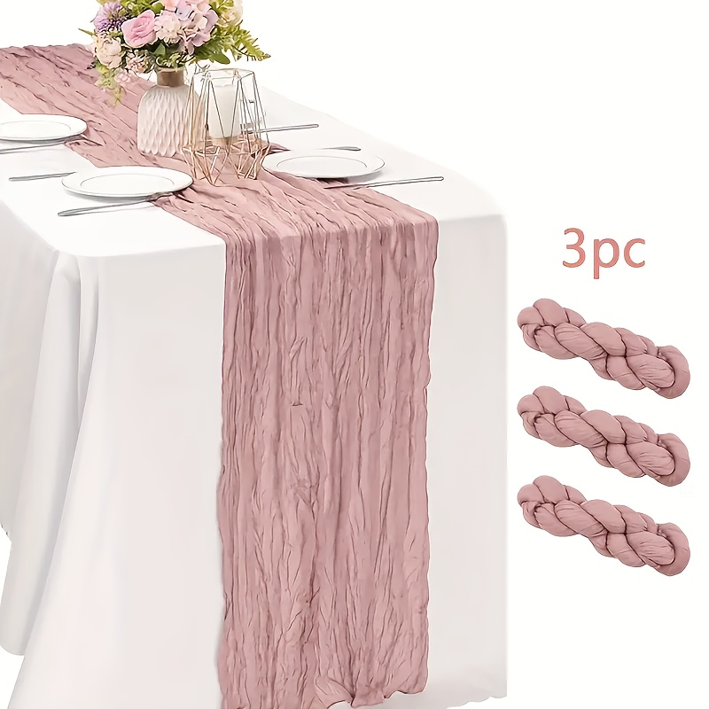 E-shop 3 Stück Vintage Rosa Käsetuch Tischläufer, 35x118 Zoll Polyester Boho-Stil Tischdekoration für Hochzeiten, Babypartys, Geburtstage elegante