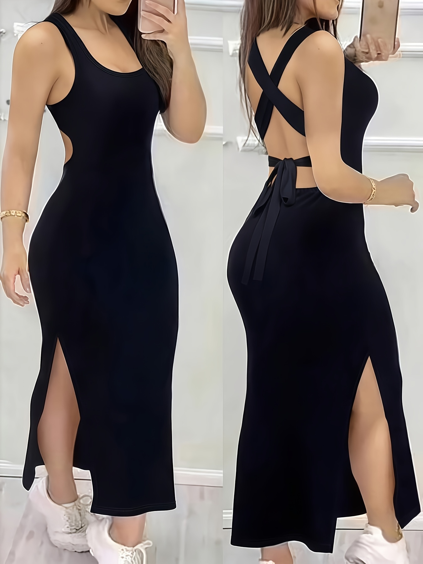 tiered layered dress Applique Halter Tiered Slit Gown by Poly USA 9618 XS / Red