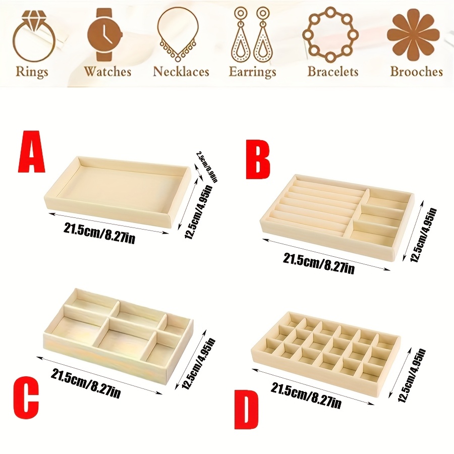 4pcs Portable Velvet Jewelry Trays, Stackable Storage