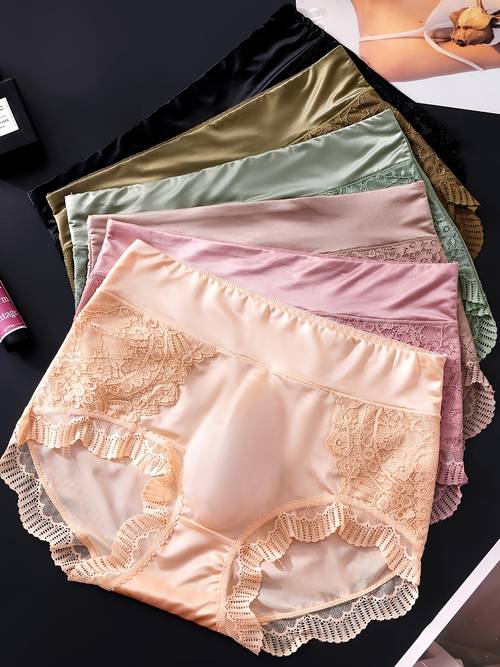 6pcs exquisite mens high waisted floral lace contrast lace briefs 3d pouch ice silky breathable mens underwear soft elastic and style