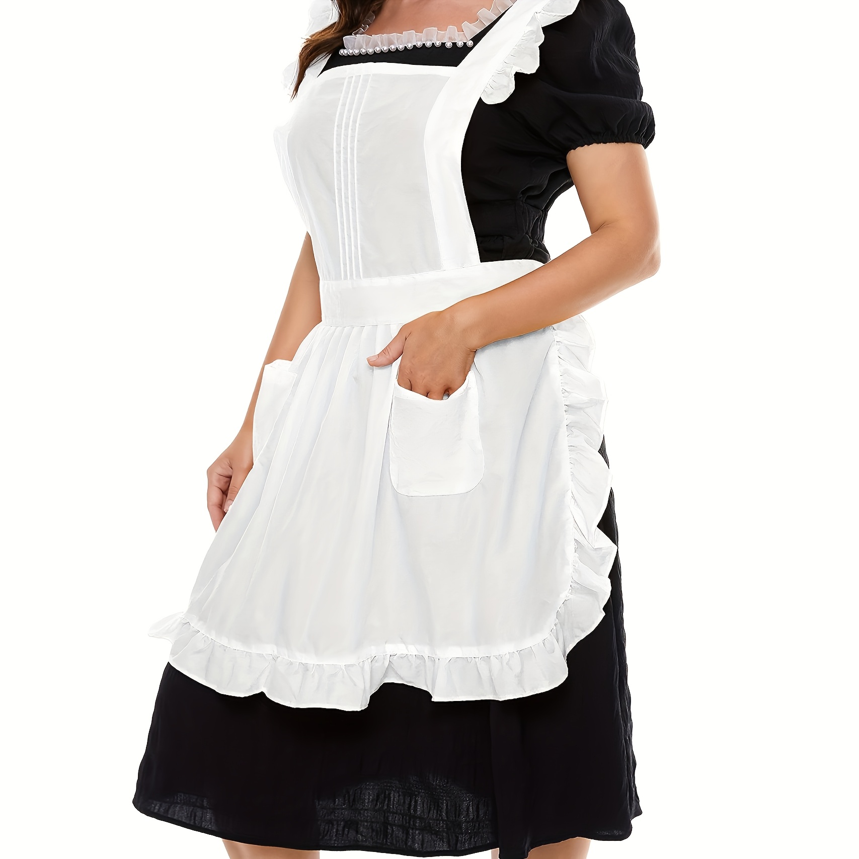 E-shop Retro Verstellbares Rüschen-Schürze mit , Geeignet für Frauen Mädchen Vintage Kreuzrücken Kleid Magd Kostüm Schürze