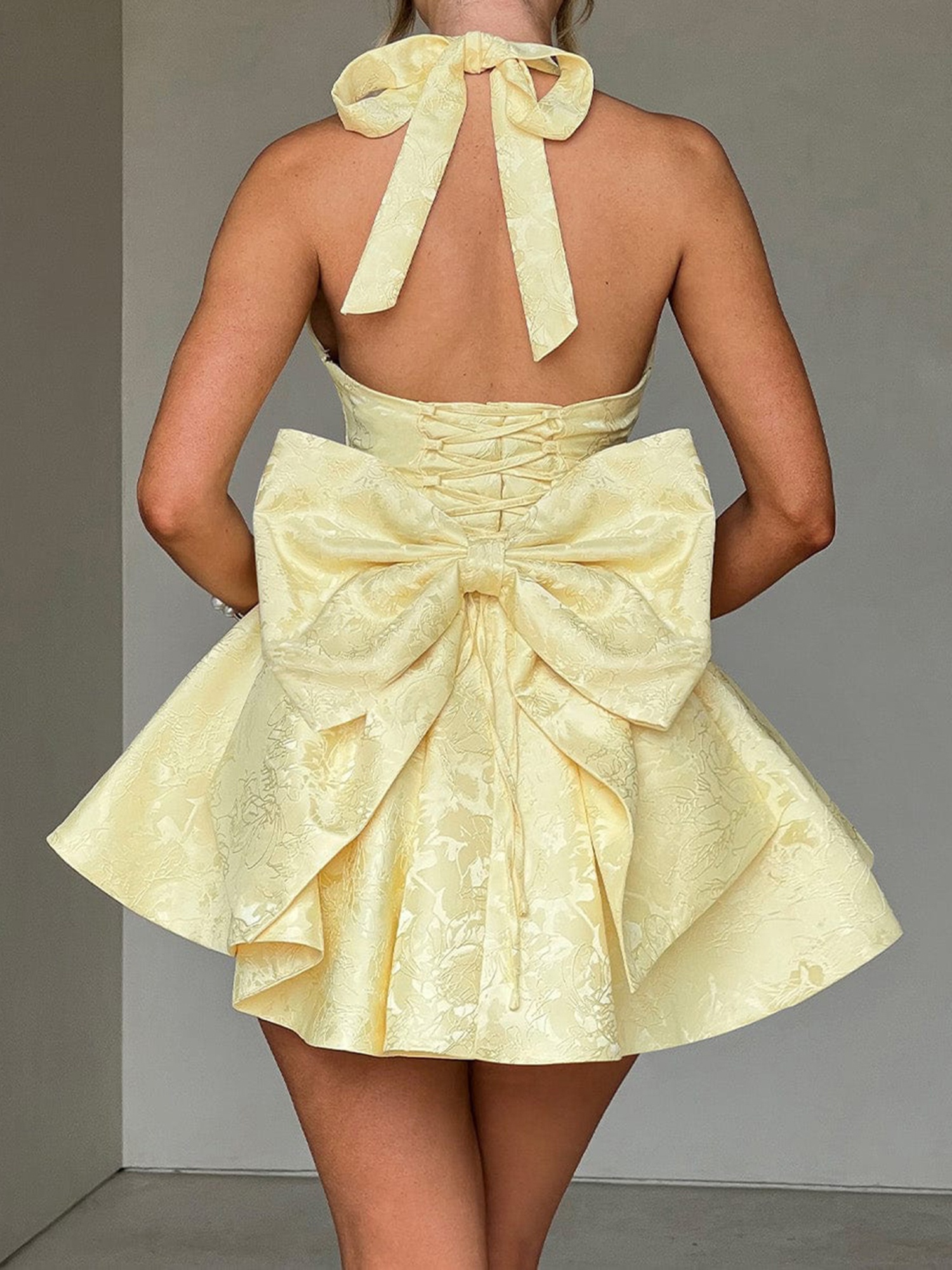 women sleeveless halter neck dress summer jacquard big bow - Temu