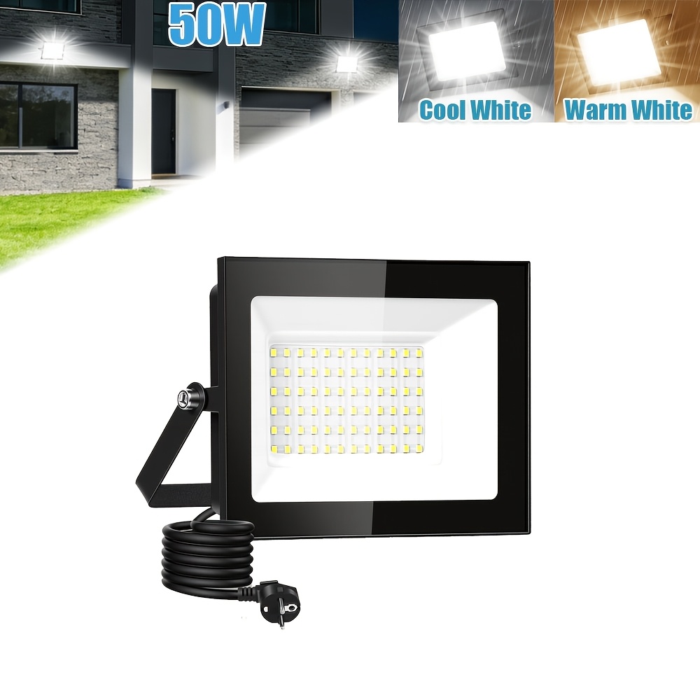 50w Led Flood Light Outdoor Lamp, With Plug Led Security Light, Led Flood Light, Cool White/warm White, Adjustable 180° Bracket, For Garden, Garage, Yard, Backyard, Workshop