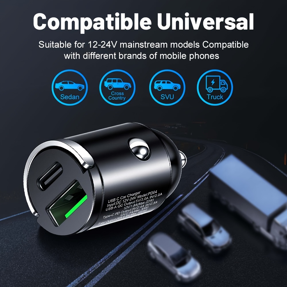   usb type-c 汽车充电器 qc4.0 pd3.0 usb 快速充电转接器双埠汽车点烟器适用于 iphone14/13/12 适用于 ipad 适用于三星 商品详情 2