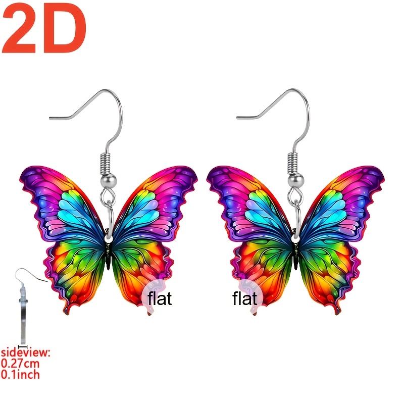 Valentine's Fun Multicolor Cartoon Butterfly Pendant Earrings