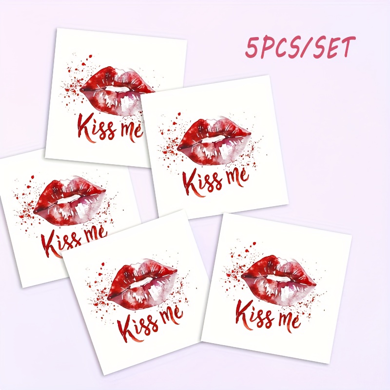 Image of 5pcs, Red Lips Temporary Tattoo, A Little Surprise Between Lovers, Valentine's Day Makeup Decoration, Interesting Little Gifts, Female Tattoo, Spicy Sexy, Waterproof Lasting 3-5 Days