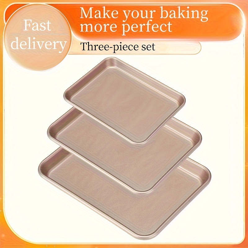 

3 Packs Of 9 "11" 13 "non-stick Cookie Tray And Oven, 3 Packs Of Durable Rectangular Cookie Tray Set (gold)