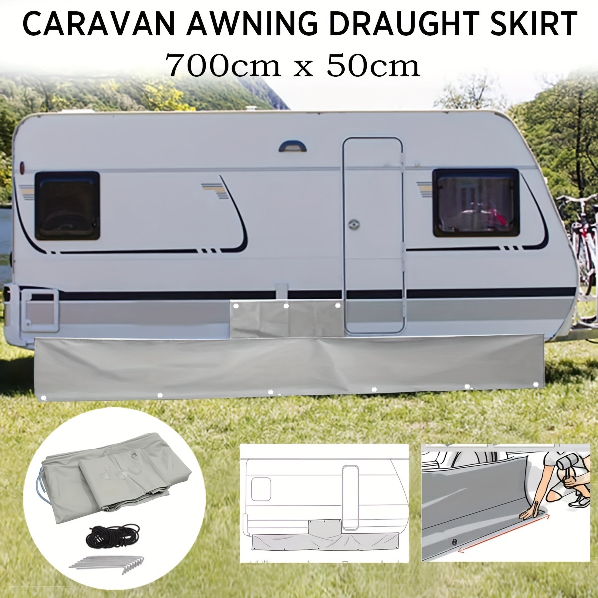 

Waterproof Kit With Wheel Cover - Universal Fit Awning Skirt 700x50cm With 150x50cm Wheel Cover And Accessories For Motorhome Protection And Insulation