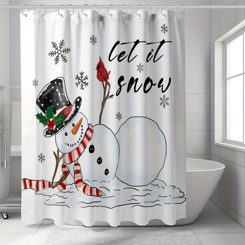 

Merry Christmas Shower Curtain - Waterproof, Snowman & Snowflake Design With 12 Hooks, Machine Washable - Perfect For Festive Bathroom Decor