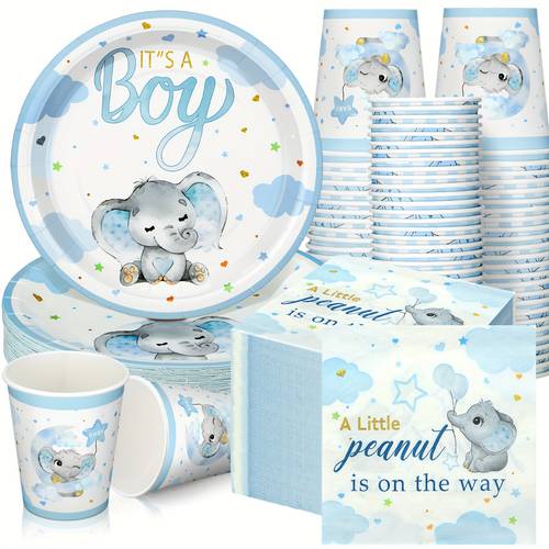 set of 200 themed paper plates napkins and cups for a shower celebrating a boy this disposable tableware is designed for 50 guests spring party
