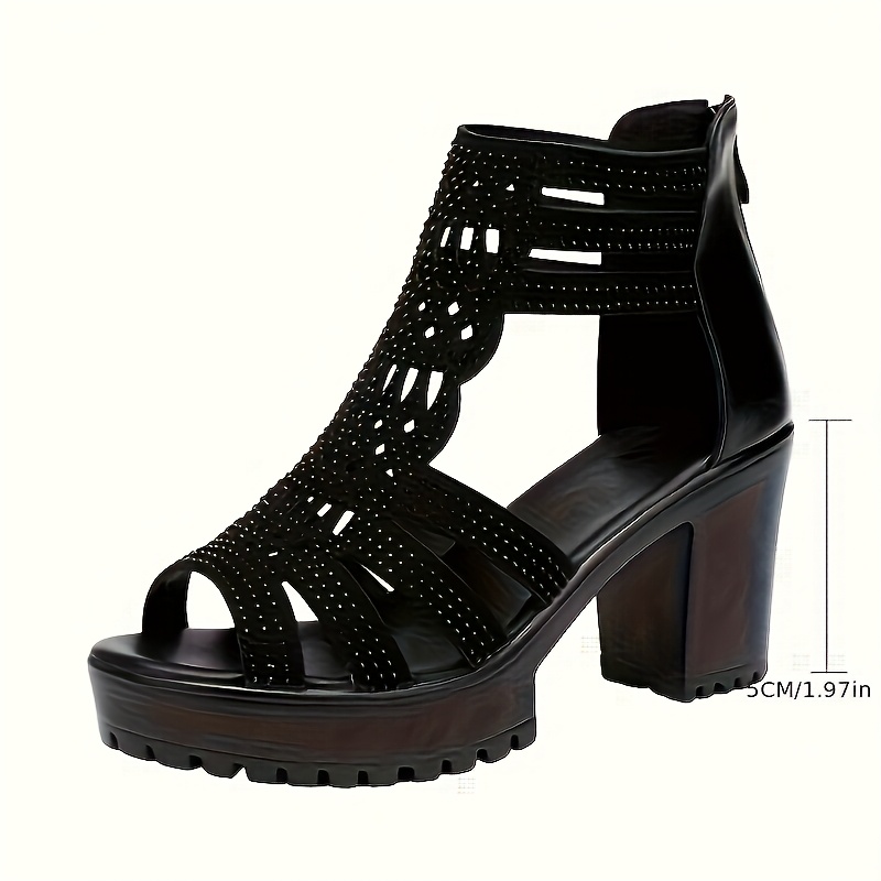 Sandalias de tacón grueso para mujer, botines de verano para exteriores 2025 nuevos de tacón medio estilo romano con pedrería, suela suave y puntera abierta antideslizantes, calzado de mujer - Imagen 5