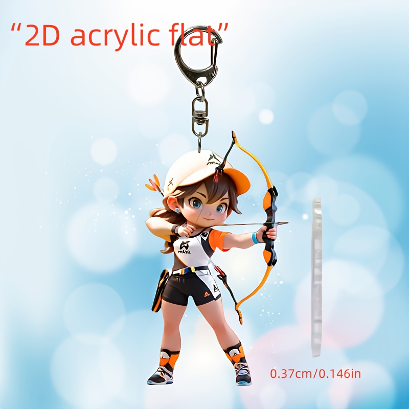 2d Flat, 1pc 2d Acrylic Archery Keychain Pendant - Vibrant Sports Character Design, Suitable For Car Rearview Mirror, Backpacks, Key Rings, And Home Decor - Gift For , 2d Flat