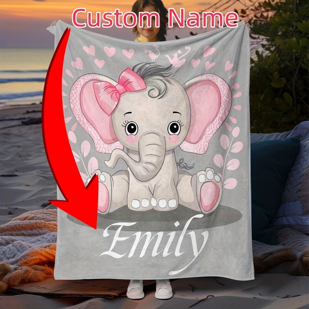 TEMU Custom 1pc Creative Elephant Blanket With A Personalized Name, Perfect For Yourself, , Or Family. Suitable For Use On A Sofa,, During Travel,