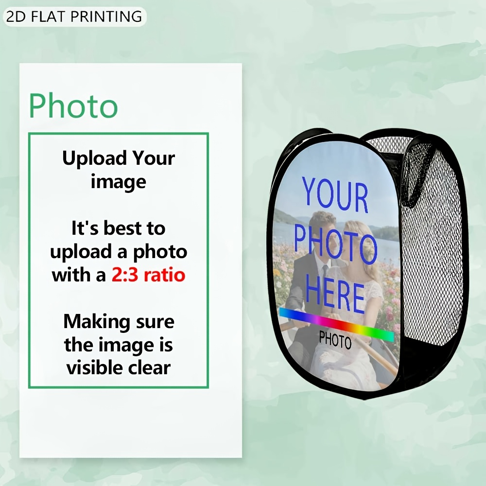 TEMU Panier à Linge Pliable Personnalisé 1 pièce en Pop-Up, Bac à Linge avec Photo Personnalisée, Panier à Linge Personnalisé avec Photo pour Maison,