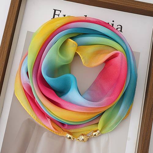 lightweight rainbow gradient magnetic snap scarf convenient and stylish neck gaiter 100 polyester fiber womens decorative scarf suitable for