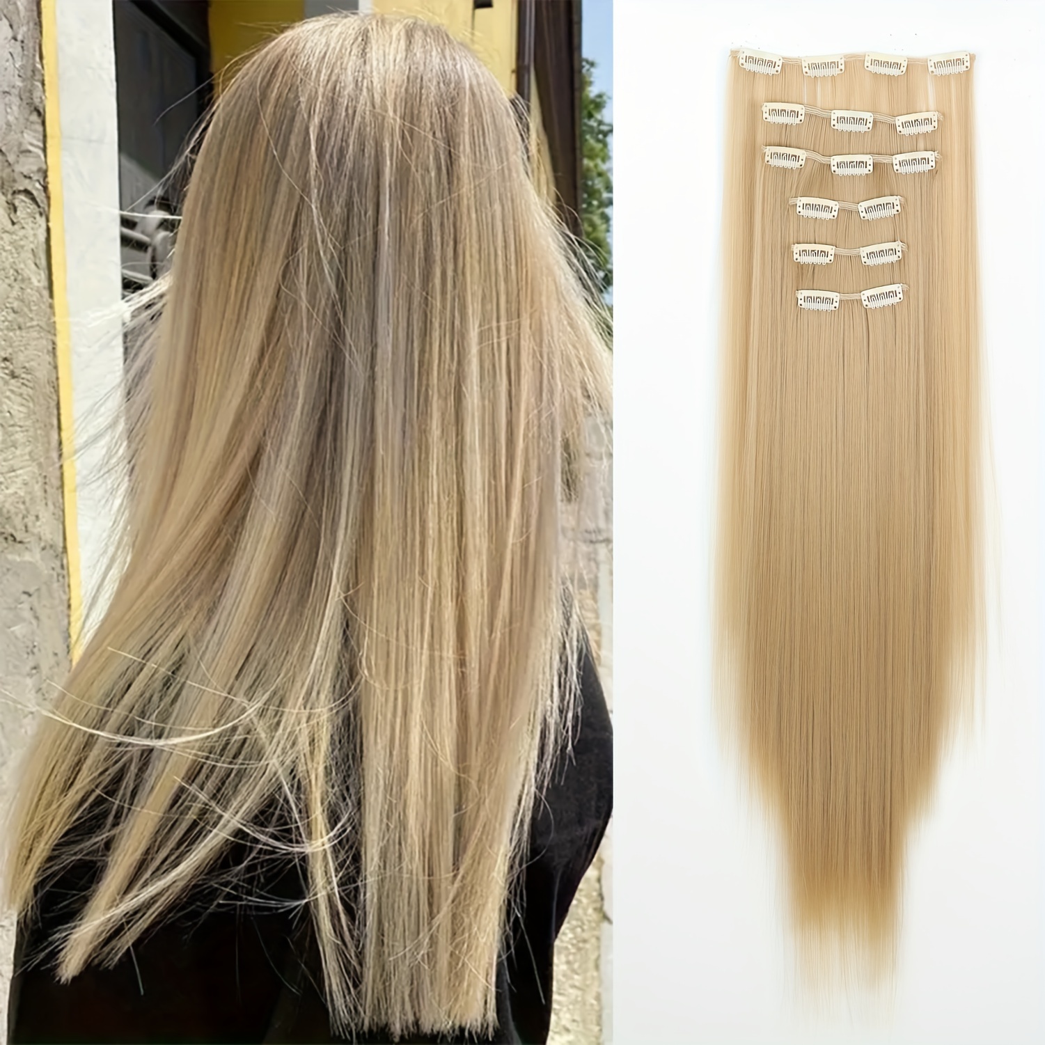 

6pcs/set Long Straight Hair Pieces Synthetic Clip In Hair Extensions Elegant For Daily Use Hair Accessories