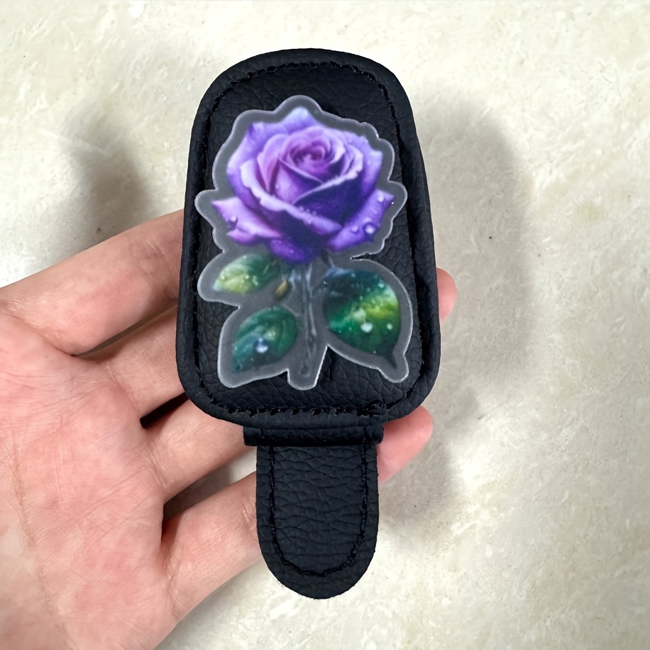 TEMU 1pc Cute Purple Rose Pattern Glasses Holder, Car Magnetic Glasses Clip, Car Interior Decoration, Thanksgiving Holiday Gift, Suitable For Car Sun